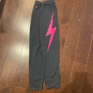 Aviator Nation charcoal gray/hot pink lighting bolt sweats(DISCONTINUED) kids 14